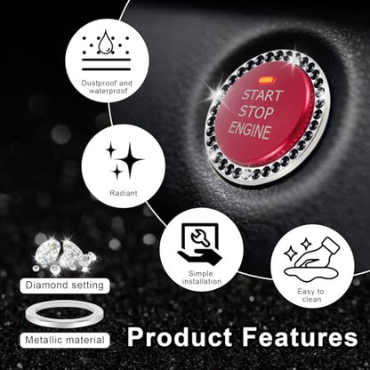 2 PCS Crystal Rhinestone Car Engine Start Stop Decoration Ring (Black)