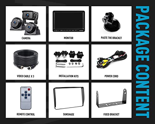 HD 1080P 7" Wired Backup Camera System Rear and Side Coverage (Deep Black / 7"-3 Cam)