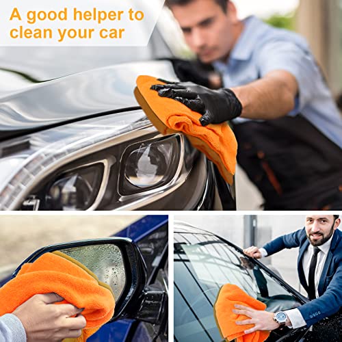 30 Pcs 16 x 16 Inch Edgeless Microfiber Plush Towels for Cars Detailing Drying Wash Polishing Absorbent Cleaning Cloths (Orange / 16 x 16 Inch)
