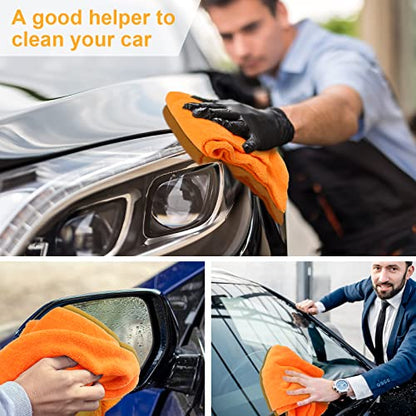 30 Pcs 16 x 16 Inch Edgeless Microfiber Plush Towels for Cars Detailing Drying Wash Polishing Absorbent Cleaning Cloths (Orange / 16 x 16 Inch)