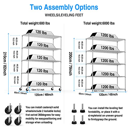5 Tier NSF Metal Shelf Wire Shelving Unit (Chrome)