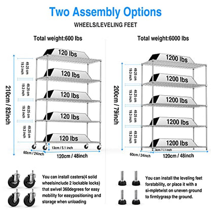 5 Tier NSF Metal Shelf Wire Shelving Unit (Chrome)