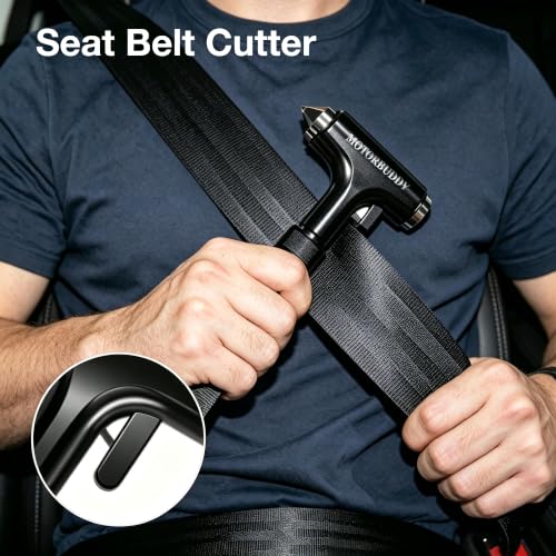 Window Breaker Seatbelt Cutter and Glass Breaker with Flashlight (Bright Black)