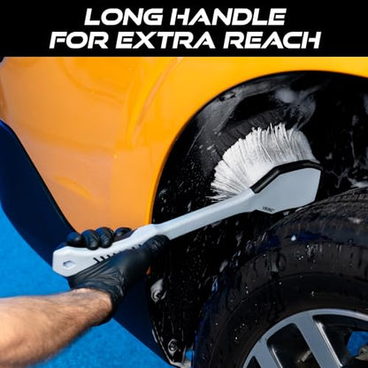 Wheel and Fender Cleaning Brush with Long Handle for Car Detailing (16.5 Inch)