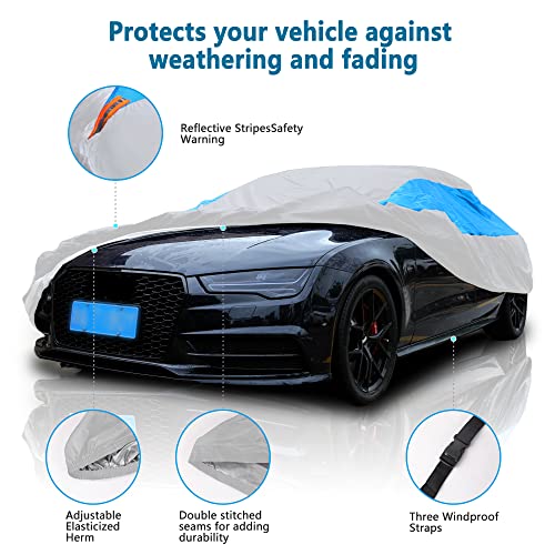 Waterproof Car Cover All Weather Snowproof UV Protection Windproof Outdoor Full car Cover (A2-Fit Sedan Length(Up to 177 inch） / Silvery)