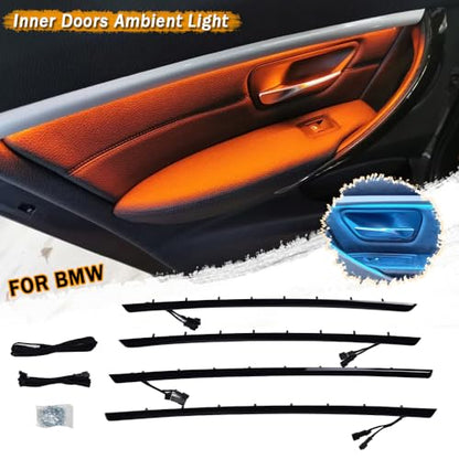 Car Interior Door LED Lighting Ambient Light Trim Strip Accessories with Blue and Orange Colors Atmosphere Lights for BMW 3 Series F30 12 (Black)