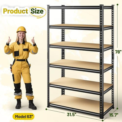6 Tier Storage Shelves Adjustable Shelving Units for Garage Home (15.7"D × 31.5"W × 78"H)