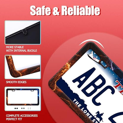 Red Blue Lightning Stainless Steel License Plate Frame for US Cars Decor (Red Blue Lightning)