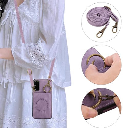 Compatible with Samsung Galaxy S20 5G 6.2 inch Wallet Case and Screen Protector Crossbody Shoulder Strap Ring Buckle Stand Card Holder Magnetic Car Mount Cell Phone Cover for S 20 Women Men Purple (Purple / for S20)