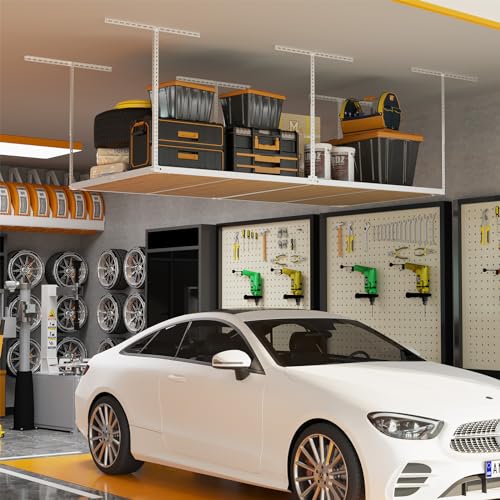 4x8ft Overhead Ceiling Garage Storage Rack (White)