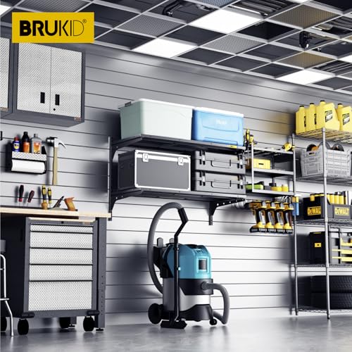 2 Tier 1.3x3ft Garage Shelving Wall Mounted (Black / 2pack-1.3×3ft)