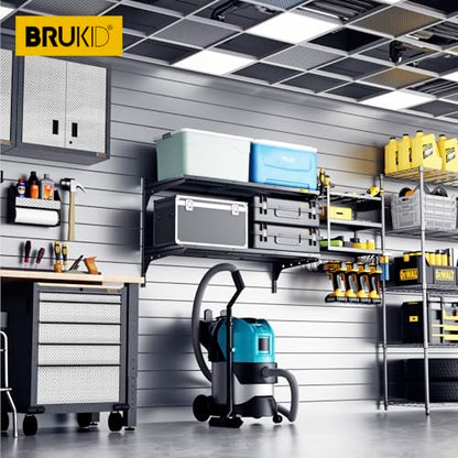 2 Tier 1.3x3ft Garage Shelving Wall Mounted (Black / 2pack-1.3×3ft)
