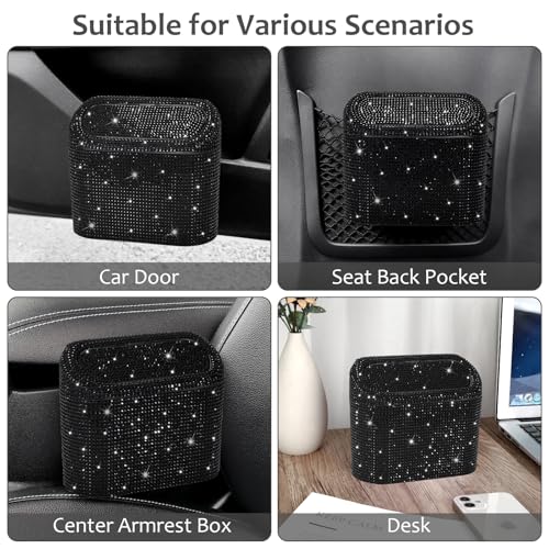 Bling Car Trash Can with Lid (Black/Black Rhinestone)