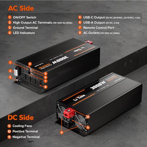 3000W Pure Sine Wave Power Inverter (12V 3000W Inverter (Remote Control))