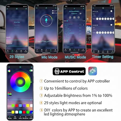 Interior Car LED Strip Lights RGB Fiber Optic Trim Lighting 5 in 1