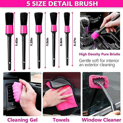 Car Cleaning Kit with High Power Car Vacuum Detailing Kit (Pink)