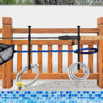 2Pcs Black Pool Pole Hangers Adjustable Pool Fence Hooks for Pool Equipment (2Pcs)