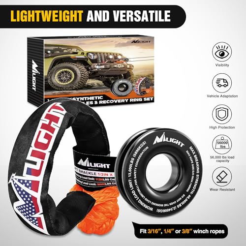 Synthetic Soft Shackle & Recovery Ring Kit (1Pc Shackles Orange + Snatch Ring / Straps)
