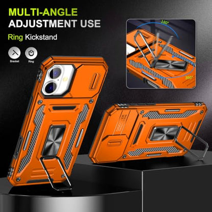 Orange Case for iPhone 16 Plus with Slide Camera Cover & Stand (iPhone 16 Plus 【6.7 inch】 / Orang+Black)