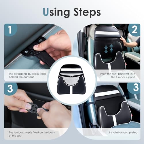 Memory Foam Double Layer Breathable Mesh Lumbar Support Ergonomic Leather Lumbar Support Pillow with 3D Mesh Back Support and Adjustable Strap for CarSeat & Office Chair (Leather Black)