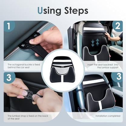 Memory Foam Double Layer Breathable Mesh Lumbar Support Ergonomic Leather Lumbar Support Pillow with 3D Mesh Back Support and Adjustable Strap for CarSeat & Office Chair (Leather Black)