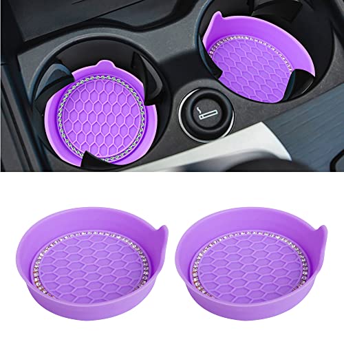 2 Pack Car Cup Holder Coaster Bling Crystal Rhinestone Car Interior (Purple / 2 Pack)