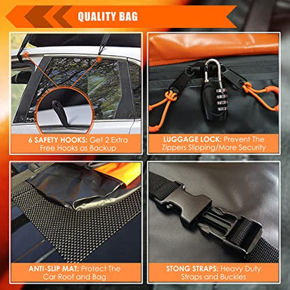 Car Roof Bag Rooftop Cargo Carrier Bag Waterproof 15 Cubic Feet roof Cargo (15 Cubic Feet)