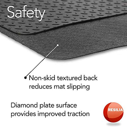 Garage Mat Prevents Stains Decorative Embossed Diamond Plate Pattern Black (Black)