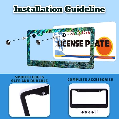 Funny Faux Abalone License Plate Frame Stainless Steel 6.3 X 12.2 Inch (Faux Abalone)