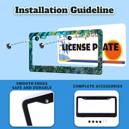 Funny Faux Abalone License Plate Frame Stainless Steel 6.3 X 12.2 Inch (Faux Abalone)