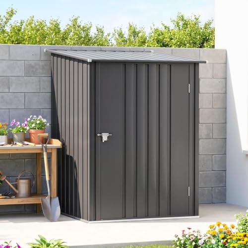 3.3' x 3.4' Outdoor Storage Shed Sloping Roof Lockable Door Gray (Dark Gray / 3.3' x 3.4')