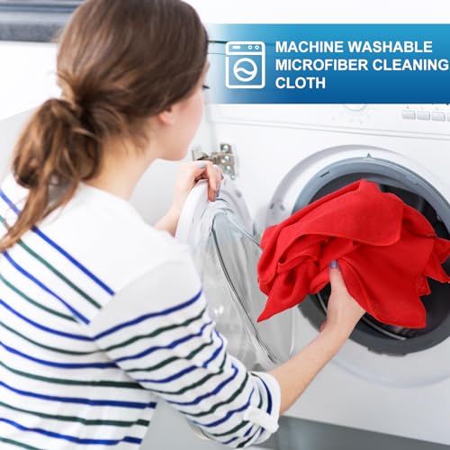 100 Pack 12'' x 12'' Microfiber Cleaning Cloths Reusable Cleaning Rags Bulk Microfiber Towels Softer Highly Absorbent Washcloths for House Kitchen Car Window (Red)