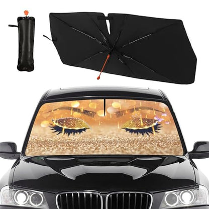 Hello Girl Gorgeous Eyelash Car Windshield Sunshade Umbrella Car Foldable Umbrella Sunshade for Front Window UV Reflector Auto Windshield Umbrella Sun Shades Cover for Most Vehicles 57'' X 30'' (57'' X 30'' / style-AB16)