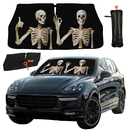 Skull Car Windshield Sun Shade Umbrella Foldable Front Windshield Cover Funny Visor Umbrella Sun Shade Cover Sun Shade Car Accessories Blocks UV Rays (Skull)