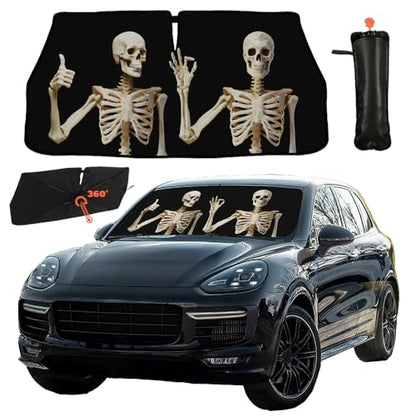 Skull Car Windshield Sun Shade Umbrella Foldable Front Windshield Cover Funny Visor Umbrella Sun Shade Cover Sun Shade Car Accessories Blocks UV Rays (Skull)