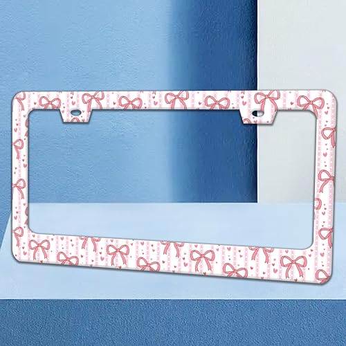 Pink Bow License Plate Frame Cute Bow License Plate Holder with Screws (Pink Bow)