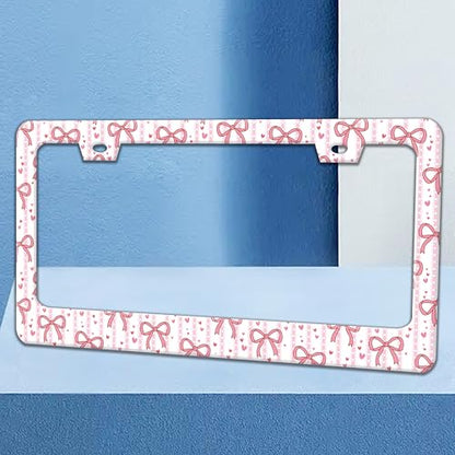 Pink Bow License Plate Frame Cute Bow License Plate Holder with Screws (Pink Bow)