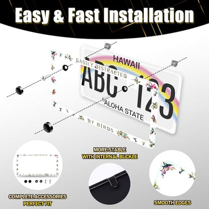 Easily Distracted By Birds License Plate Frame Funny License Plate Holder (Funny Easily Distracted By Birds)