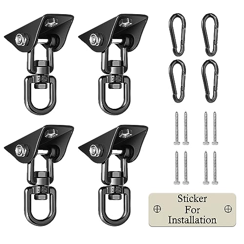 Heavy Duty Swing Hangers for Wooden Sets 2000 LB Capacity Hammock Hanger 360 Swivel Stainless Steel Swing Hardware Accessories 2 Packs for Porch Playground Yoga Heavy Bag (Black / 4 Packs)