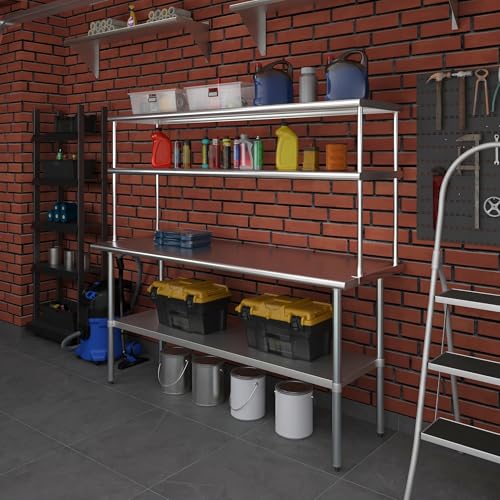 Stainless Steel Work Table Double Tier Overshelf (24" x 72" Work Table + 18" Overshelf)