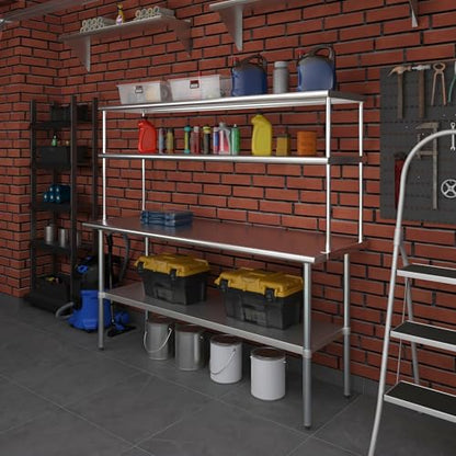 Stainless Steel Work Table Double Tier Overshelf (24" x 72" Work Table + 18" Overshelf)