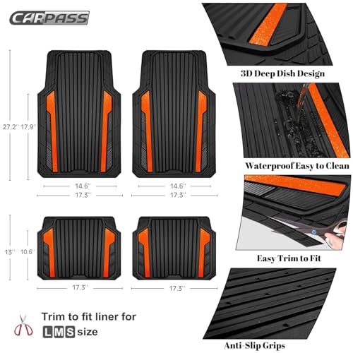 Heavy Duty Rubber Car Mats Metallic (Black Orange)