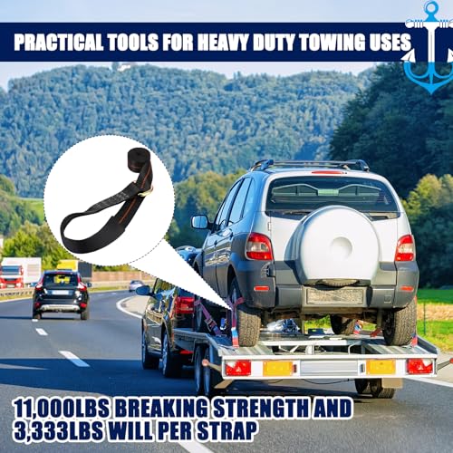 8 Pack Lasso Tow Truck Straps with D Ring 11 (2" X 8 ft / Black)
