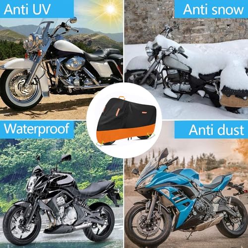 Heavy Duty Motorcycle Cover 300D Oxford Heavy Duty Oxford Dirt Bike Cover 450cc funda para Moto Protect from Rain Sun Snow Dust UV Storm Wind Electric Motorcycle rain Cover (Black & Orange 1 / XXL (86" x 37" x 50"))