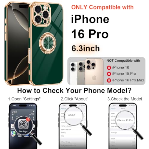 Designed for iPhone 16 Pro Case with Ring Stand Slim Green (Green / 6.3'' iPhone 16 Pro)