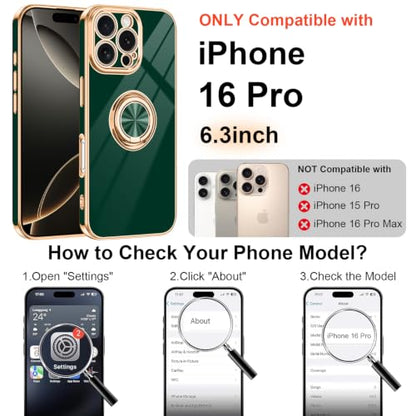 Designed for iPhone 16 Pro Case with Ring Stand Slim Green (Green / 6.3'' iPhone 16 Pro)