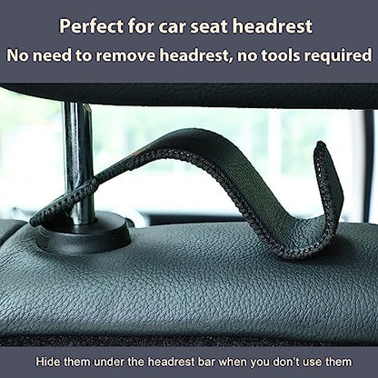 4 Pack Car Headrest Hooks Holds 55lbs Seat Storage Organizer for Bags (Leather Black)
