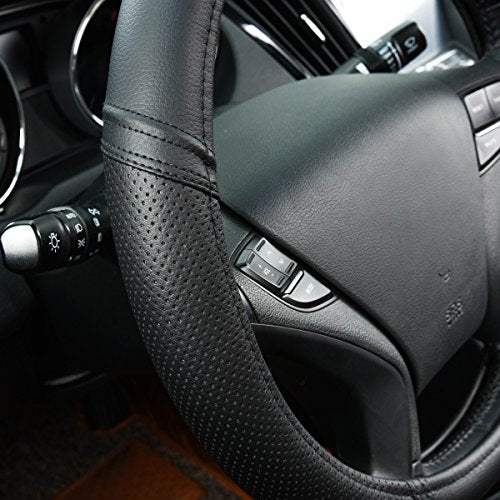 Classical Leather Automotive Universal Steering Wheel Covers (Pure Black)