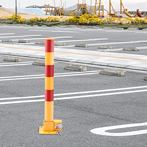 Spring Parking Post Wall Mount Parking Barrier with Lock Folding Metal Parking Obstacle Piles with Warning Stripes Driveway Parking Interceptor Bollard for Parking Lot (5.1*4.3*23.6in)
