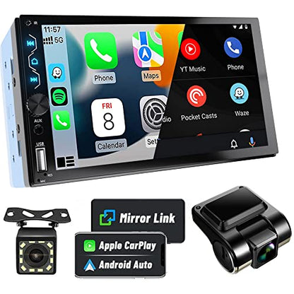 Double Din Car Stereo with Dash Cam (Apple Carplay & Android Auto + Dash Cam)